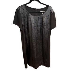 Ellen Tracy Faux Leather Front Dress | Size XL | Black Perforated Detail Shift D